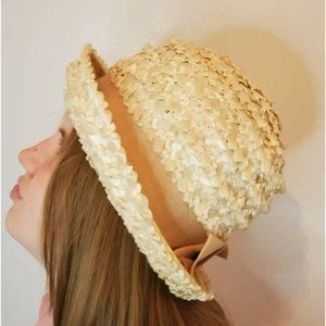Vintage Union Made Woven Straw Cream Womens Ladies Hat Size 6